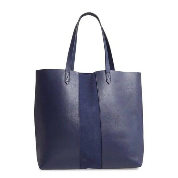 MADEWELL Suede Stripe Transport Tote Midnight Blue Leather Large Shoulder Bag - Picture 2 of 16